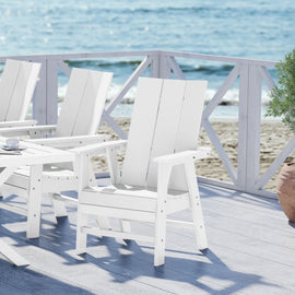 WestinTrends Ashore Outdoor Patio HDPE Plastic Modern Adirondack Dining Chair, White
