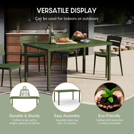 WestinTrends Playa 59" Iron Metal Outdoor Rectangular Patio Dining Table For 6, Olive Green