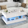 PAPROOS LED White Coffee Table with 2 Storage Drawers, 47